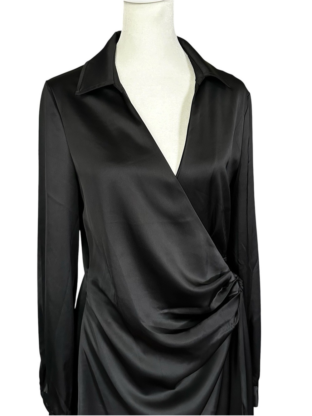 House of Harlow 1960 Satin Wrap Long Sleeve Mini Dress Black Size Small - Picture 6 of 15